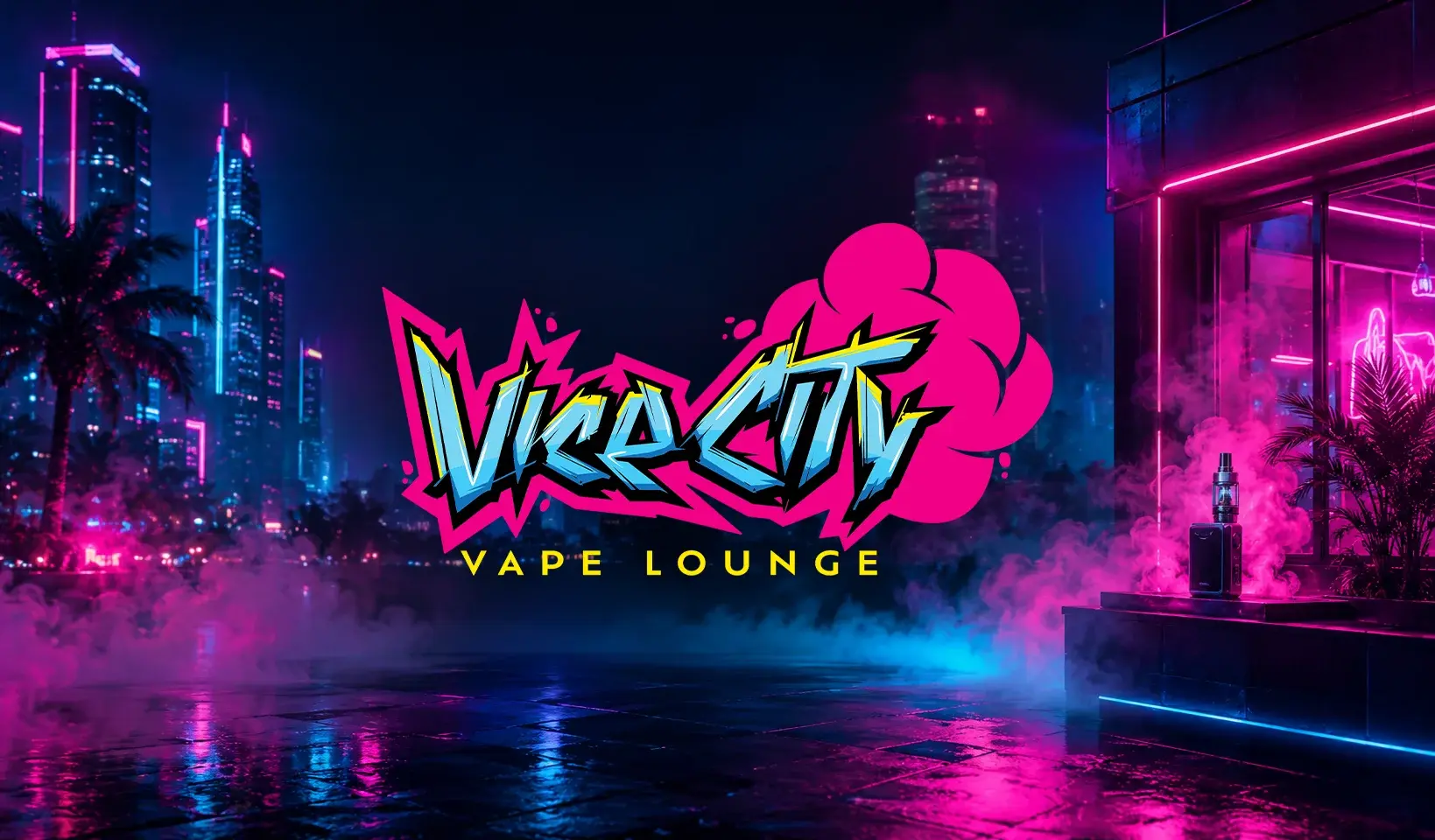 Vice City Vape Lounge brand identity logo mockup