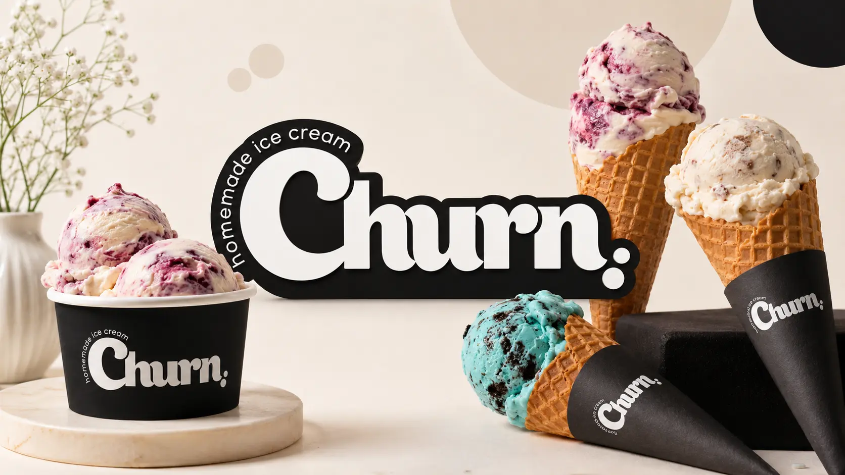 Churn Homemade Ice-cream logo redesign