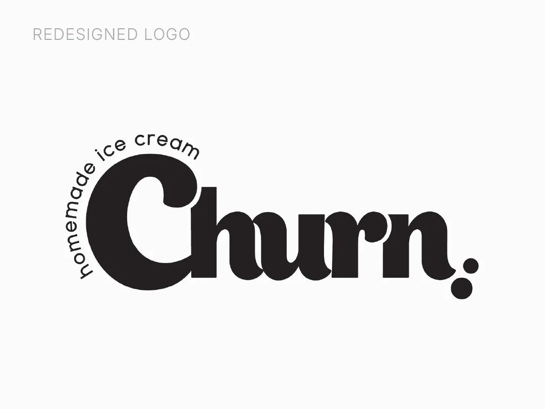Churn Homemade Ice Cream logo redesign comparison of the New logo