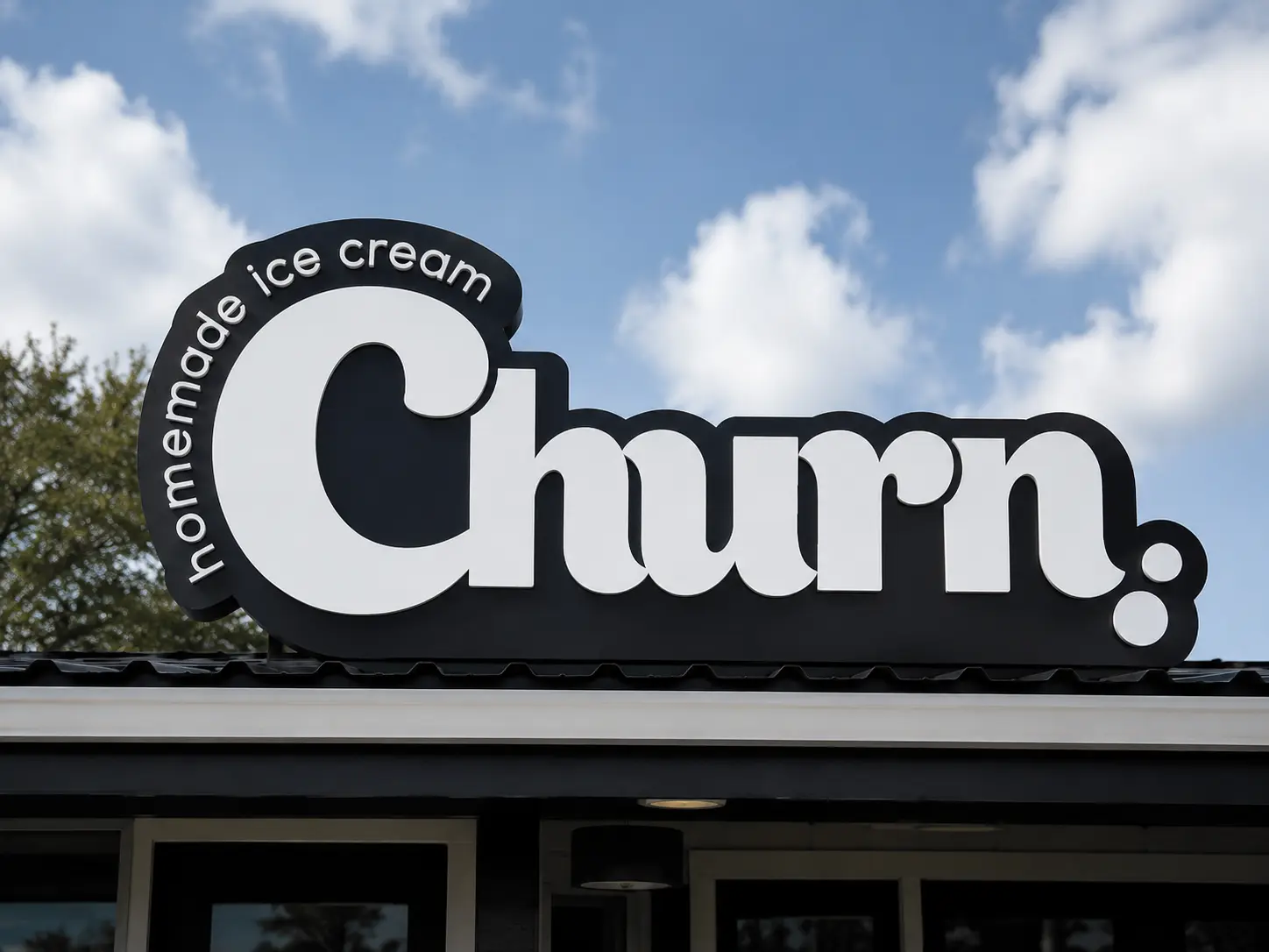 Churn Homemade Ice Cream logo signage mockup